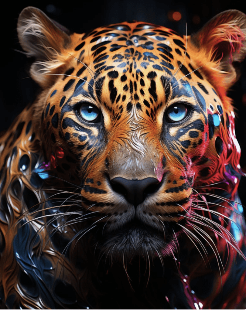 Jaguar with blue eyes and black background