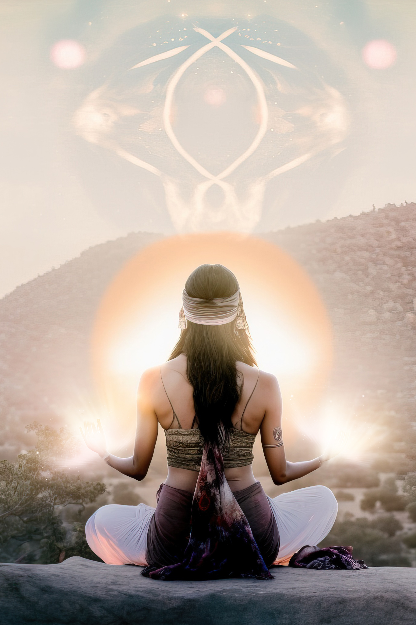 Woman in meditation with spirit