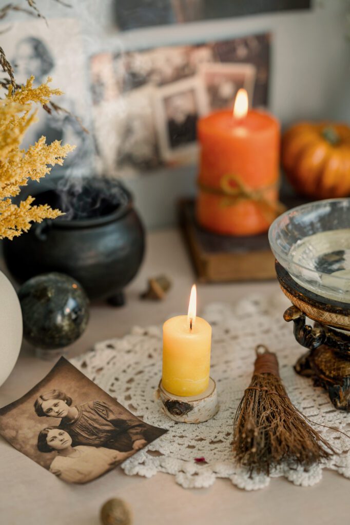 Altar with candles and family photos