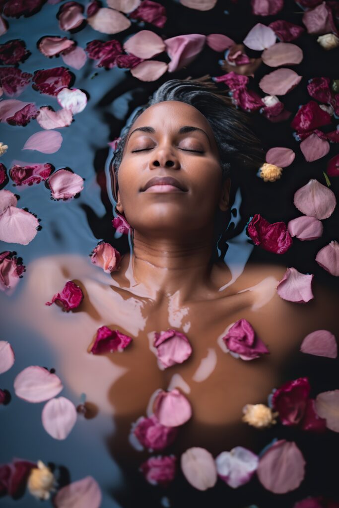 Bath with rose petals
